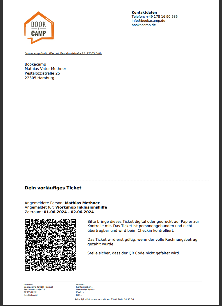 Screenshot vom Ticket im Rechnungs-PDF