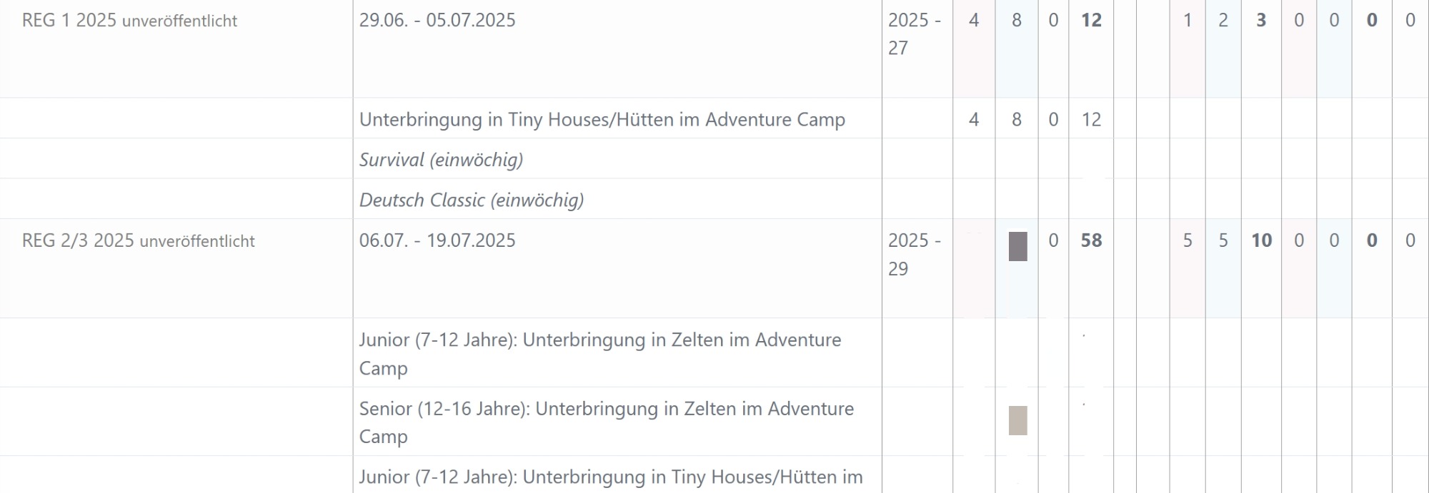 Screenshot capaciteitsplanning begeleiders