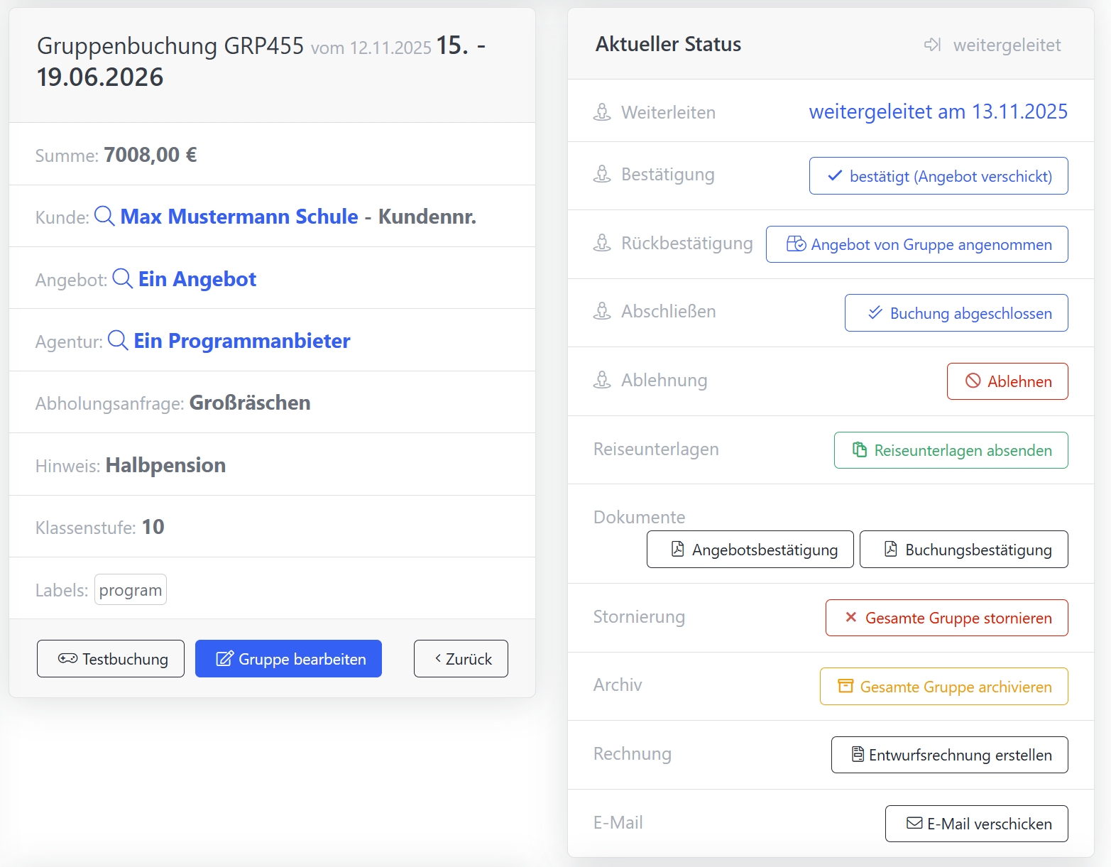 Screenshot controlepaneel voor groepsaanvragen