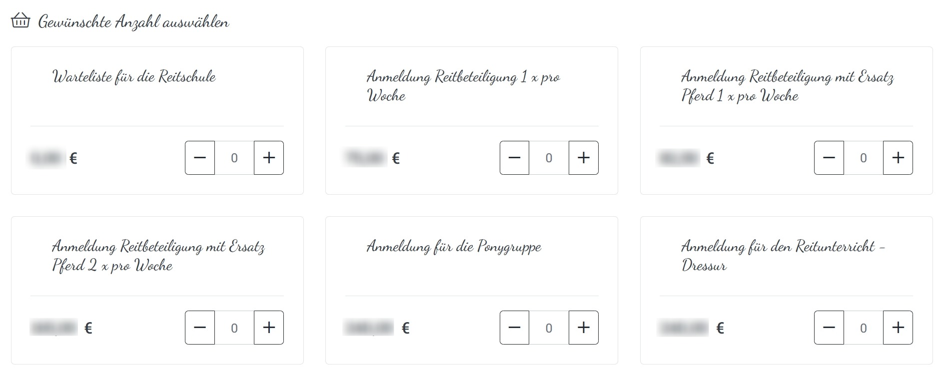 Screenshot van de productselectie